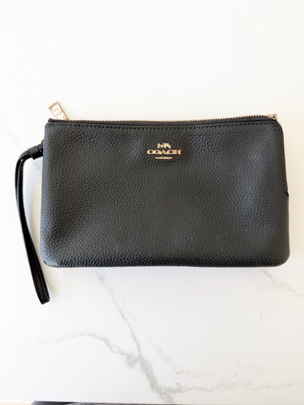 Coach Black Leather Wristlet Clutch with Gold Hardware
